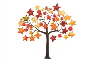 Tree with fruits in the shape of stars isoleted on white background