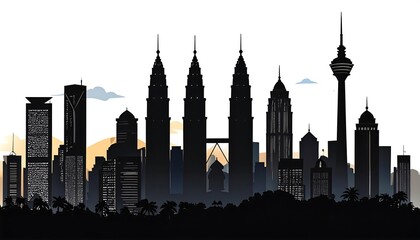 City skyline silhouette at sunrise