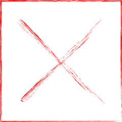 Abstract red x symbol on black background with textured border