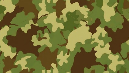 A seamless camouflage pattern featuring shades of green brown and beige for military or hunting themes use