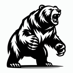 Bear growling defensive stance. Retro Cartoon Clipart Silhouette Stock Vector Line Art Illustration. Wild animal danger a warning posture with angry roar from protective carnivore.