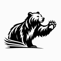 Obraz premium Bear swiping paw sideways. Retro Cartoon Clipart Silhouette Stock Vector Line Art Illustration. Large mammal using limb laterally predatory animal movement wildlife action.