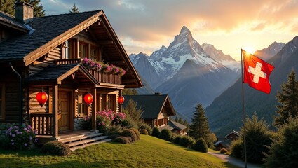 Golden Hour in the Alps: A Peaceful Swiss Chalet