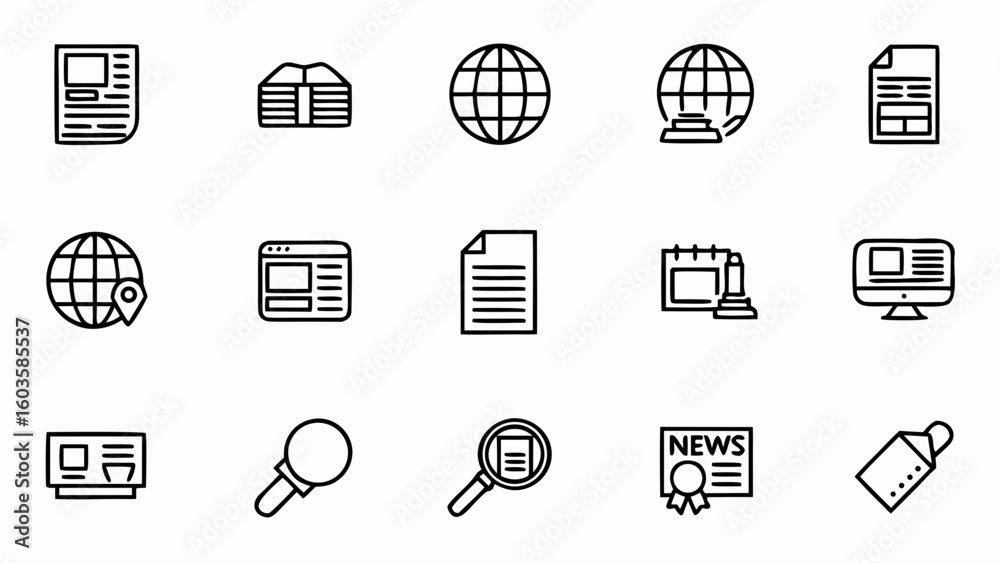 Fototapete news and information icons collection for web development and graphic design projects with various e