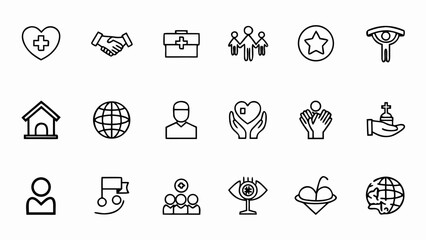Charity and donation icons vector set for nonprofit organization and volunteer community support and help project