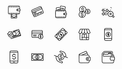 Money and finance icons set vector illustration for banking online payment and business transactions design