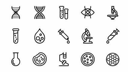 Science lab equipment icons dna test tubes microscope petri dish research biology chemistry experiment 100
