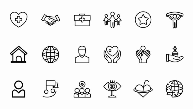 Charity and donation icons vector set for nonprofit organization and volunteer community support and help project