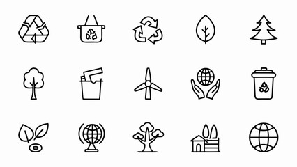 Eco friendly environment and recycling icons vector set for sustainable living and green energy initiatives