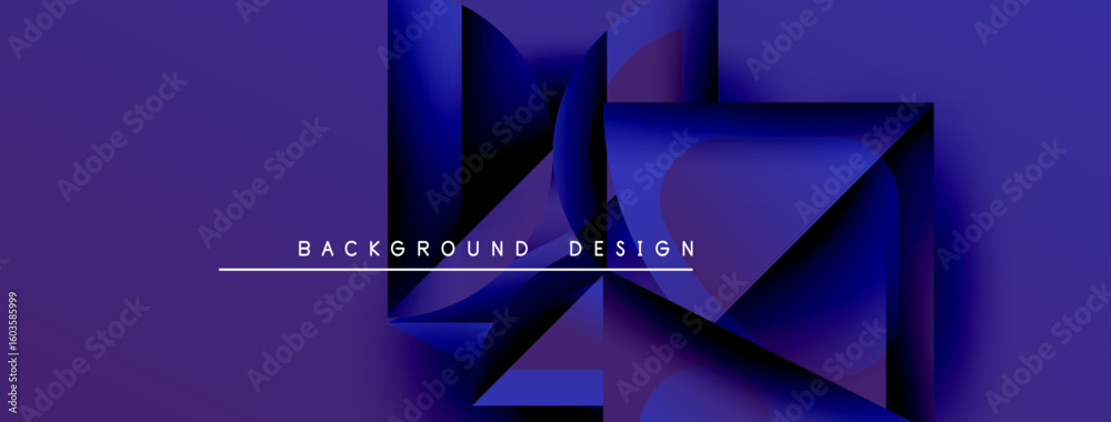 Poster abstract geometric shapes create dynamic purple composition. minimalist text background design adds 