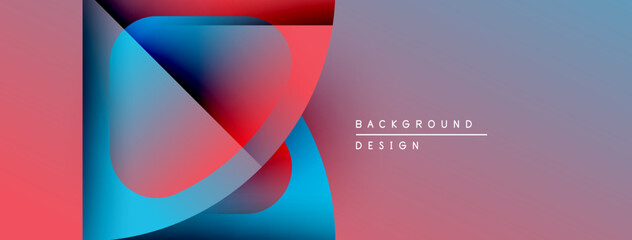 Abstract shapes overlap, creating vibrant color gradients. Pink, blue, red hues blend smoothly. Minimalist design suggests modern background.