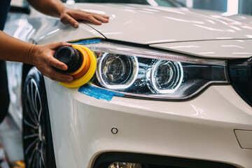 Close-up detailing a white car