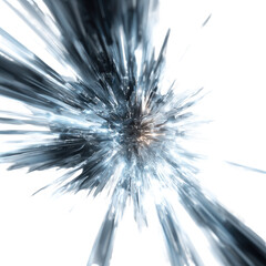 Obraz premium Abstract, radiating, crystalline explosion. A burst of light and icy shards emanates from a central point, creating a dynamic, otherworldly scene