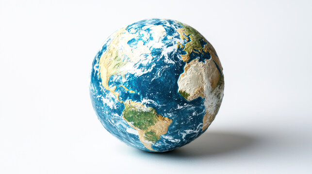 A globe with a blue and green color scheme, placed on a white background.
