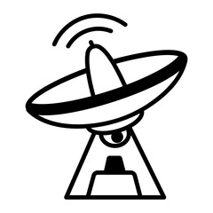 A doodle style icon showing a dish antenna
