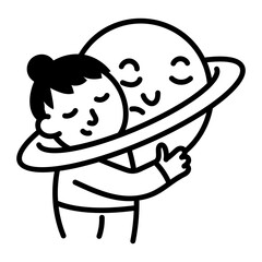 A hand drawn style icon showing a cosmic hug
