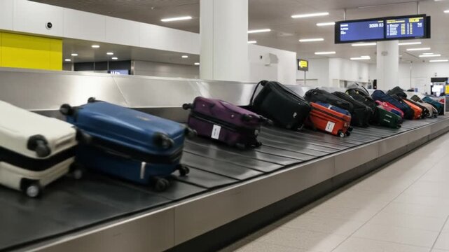 Luggage carousel with awaiting suitcases