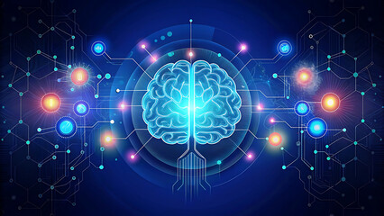 Fototapeta premium Artificial Intelligence Brain Circuit Glowing With Digital Neural Lines 