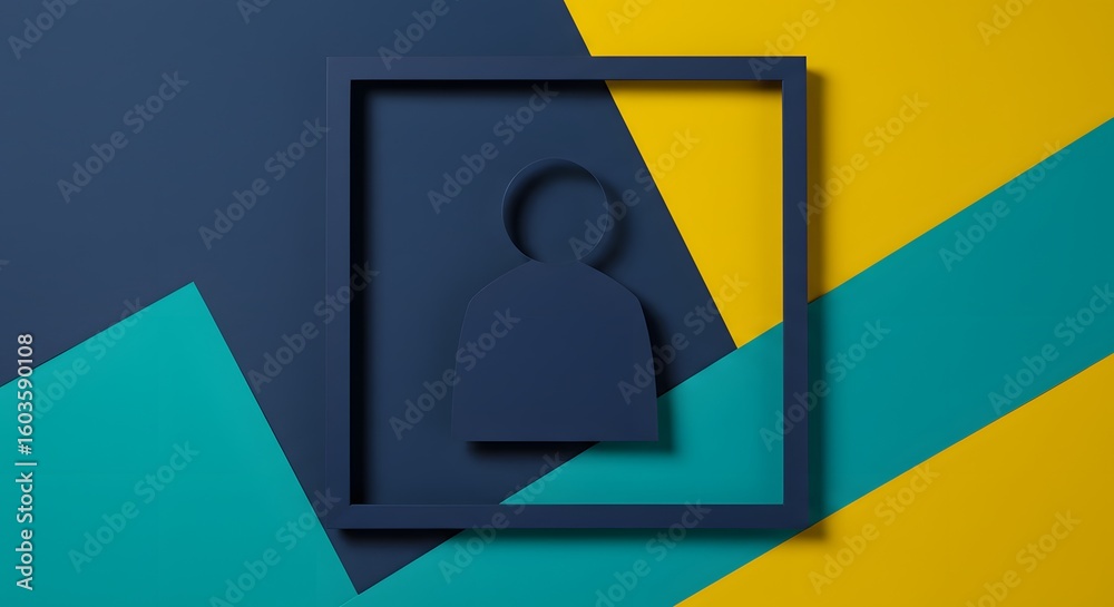 Poster abstract image of a person inside a square frame with colorful geometric shapes background design