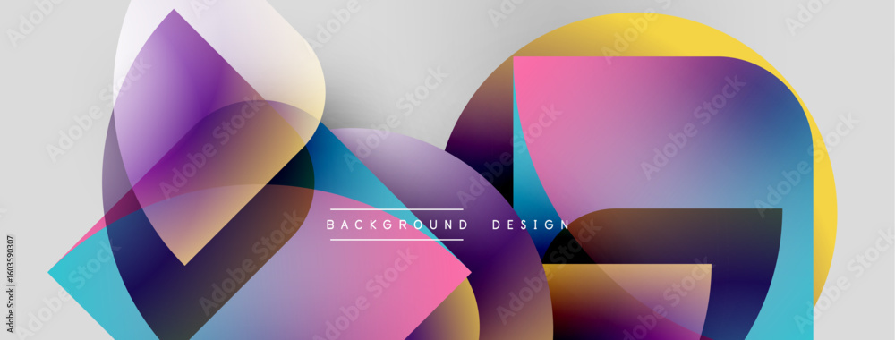 Poster Abstract colorful shapes overlap, creating dynamic visual effect. Gradient hues blend, forming modern background design. Light shadows add depth.