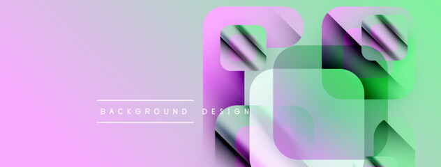 Fototapeta premium Abstract geometric shapes overlap, creating vibrant gradients. Soft pinks, purples, greens blend seamlessly. Modern design element.