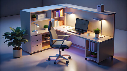 Compact Shared Hybrid Desk With Rolling Office Chair And Dividers  