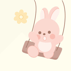 a cute bunny is swinging on a swing