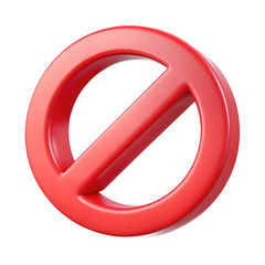 Red prohibition symbol with diagonal line isolated on transparent background