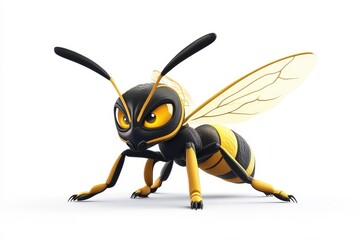 Wasp isolated in 3d cartoon character on white background