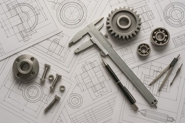 Technical Design Concept with Caliper, Bearings, and Engineering Plans