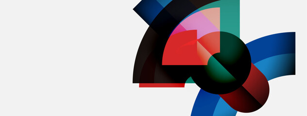 Abstract composition. Overlapping colorful shapes create dynamic visual impact. Modern design, vibrant hues, simple background.