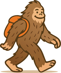 Happy Bigfoot Hiker with Backpack