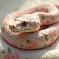 Fototapeta premium The Beauty of a Snake, Pink with Floral Patterns, Looks Charming
