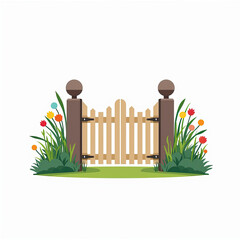Wooden Garden Gate with Flowers - Spring/Summer themes