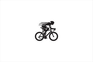 Solid black cyclist logo in racing pose with speed lines, symbolizing motion and performance. Perfect for sports and fitness branding.