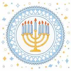 Hanukkah candle-circle badge in blue and yellow, layered svg with glowing festive charm and traditional jewish holiday symbolism
