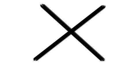 Bold black X symbol with hand-drawn brush stroke style on transparent background for wrong icon, close mark, or design element