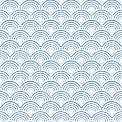 seigaiha overlay with nested wave rings in navy and white, traditional japanese pattern, layered svg for elegant textile design
