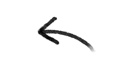 Curved black hand drawn arrow pointing left with textured sketchy style for direction indicator, navigation icon, or design pointer