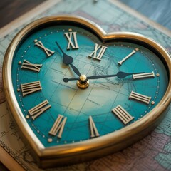 Heart shaped clock with map face heart clock antique clock