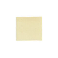 A blank, pale yellow sticky note ready for notes or reminders.