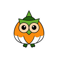 Cute cartoon owl with big eyes and green headpiece