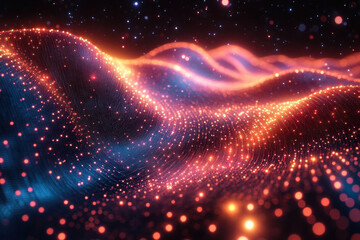 Obraz premium Glowing particles and stars fill abstract background.