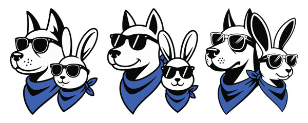 Cartoon Dog And Rabbit Duo Wearing Sunglasses And Bandanas Posing Together