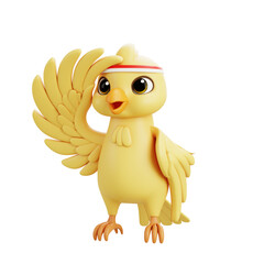 Simple yellow bird in 3D standing forward with lightly raised wings, ideal for neutral, welcoming, or educational mascot themes.

