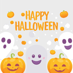 halloween background with pumpkins and ghosts