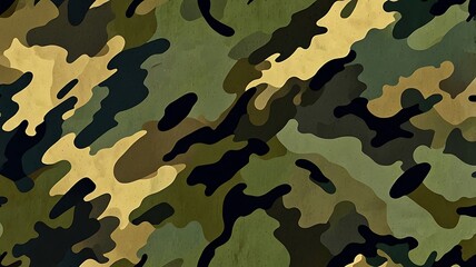 A detailed close up of an abstract camouflage pattern in shades of green yellow and black colors design
