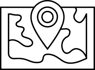 Simple line art icon of a map with a location pin marker