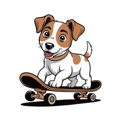 Jack Russell Terrier Cartoon Character Riding A Skateboard Illustration Design Vector