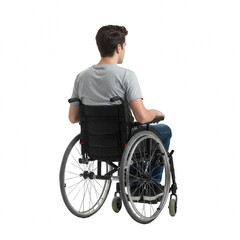 back view of man sit on wheelchair PNG, disabled person back view,  back view sitting man, wheelchair patient